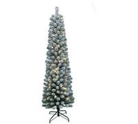 Snow Flocked Pencil Slim Pre-Lit Christmas Snowy Pencil tree in 5ft/ 150cm/6ft / 180cm/ 7ft/ 210cm Size's Xmas Festival Decoration for indoor and outdoor use with stand (5ft / 150cm