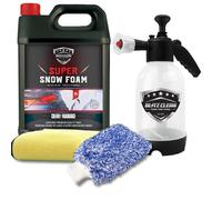 Snow Foam Plus 2L Pump up Snow Cannon Full Kit Inc Mitt & Drying Cloth Wash Detailing Valeting Kit For Car Van Caravan 5L Super Thick Pre Wash Pressurised Snow Cannon Lance (Cherry)