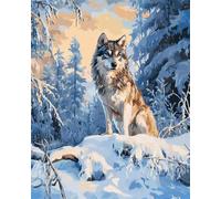 Snow Forest Painting by Numbers for Beginner DIY Painting Kit,Animal Wolf,Paint by Numbers for Home Wall Decor,Christmas,Birthday Gift,16x20inch with Frame