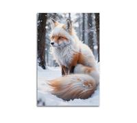Snow Fox Canvas Wall Art Poster Elegant And Stylish Arctic Wildlife Decor Print for Living Room, Bedroom, Office Wall Decor08x12inch(20x30cm)