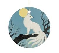 Snow Fox Ceramic Christmas Ornaments with Gold String - Personalized Double-Sided 2.9 Inch Xmas Tree Decorations, Rustic Winter Hanging Ornaments for Holiday Party Gift