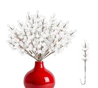 Snow Frosted Artificial Berry Stems,Ompinda 20 Pieces Christmas Berries Holly Berry Branches Artificial Berry Picks for DIY Christmas Tree or Festival Garland Decoration (White)