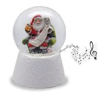 Snow globe Christmas music box, Santa Claus with gift list, white base with ornament relief, height: 140 mm, width: 100 mm, music Santa Claus is coming, 20089