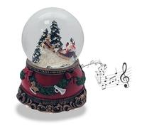 Snow Globe Christmas Music Box | Santa in Sleigh | Base Christmas Red Fir Garland | with Music | Shaking Ball Christmas Decoration | W: 10 cm H: 14 cm | 20276