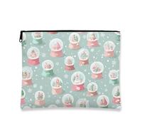 Snow Globe Cosmetic Bag, Light Blue Vintage Holiday Makeup Travel Pouch for Women, Portable Small Canvas Zipper Organizer, Christmas Skincare Toiletry Bag, Light Blue, 7x9 Inch, Snow Globe