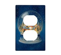 Snow Globe Duplex Outlet Covers Wall Plate, Christmas Fanciful Castle Trees Xmas Blue Plastic Standard Size Double Power Outlet Cover Plate for Living Room Bedroom Home Office Decor