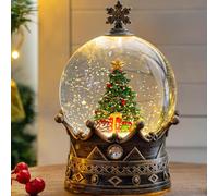 Snow Globe Lighted Christmas Decoration - Musical Crown Snow Globe with Swirling Glitter - Holiday Party Gift