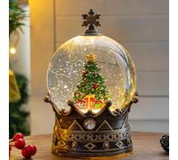 Snow Globe Lighted Christmas Decoration - Musical Crown Snow Globe with Swirling Glitter - Holiday Party Gift