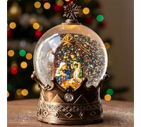 Snow Globe Lighted Christmas Decorations, Nativity Manger Scene Musical Crown Snow Globe Lantern with Swirling Glitter, Christmas Holiday Party Gifts and Decorations