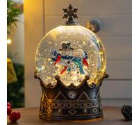 Snow Globe Lighted Christmas Decorations, Snowman Family Musical Crown Snow Globe Lantern with Swirling Glitter, Christmas Holiday Party Gifts and Decorations