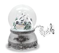 Snow globe mountain landscape with bridge, pewter effect ornaments, with music box, shaking ball Christmas decoration, width: 10 cm, height: 14 cm, 20255