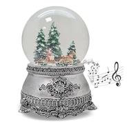 Snow Globe Music Box Christmas | Carriage Over Bridge | Pewter Look Ornaments | with Music | Shaking Ball Christmas Decoration | W: 10 cm H: 14 cm | 20294