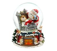 Snow Globe Reindeer in Chair and Santa Claus on Fireplace Base with Musical Mechanism, Melody: Here Comes Santa Claus, L/W/H/Diameter Ball 11 x 11 x 15 cm, Diameter 10 cm