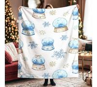 Snow Globe Throw Blanket, Winter Festive Snowflake Star Winter Blue Fleece Blankets Soft Cozy Decorative for Couch Sofa Bed Recliner Dorm Lap Chair 60x80 Inch