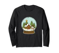 Snow Globe Winter Cabin and Snowman Long Sleeve T-Shirt