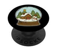 Snow Globe Winter Cabin And Snowman PopSockets Adhesive PopGrip