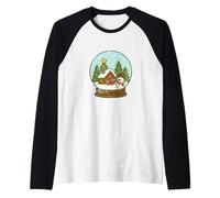 Snow Globe Winter Cabin and Snowman Raglan Baseball Tee