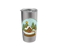 Snow Globe Winter Cabin and Snowman Stainless Steel Insulated Tumbler