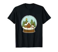 Snow Globe Winter Cabin and Snowman T-Shirt
