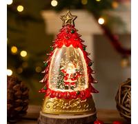 Snow Globe with Illuminated Christmas Tree and Santa, Battery Powered Sparkling Lighted Centerpiece for Holiday Tabletop Home Decor, Red