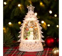 Snow Globe with Illuminated Christmas Tree and Santa, Battery Powered Sparkling Lighted Centerpiece for Holiday Tabletop Home Decor, White