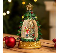 Snow Globe with Illuminated Christmas Tree and Santa, Battery Powered Sparkling Lighted Centerpiece for Holiday Tabletop Home Decor, Green