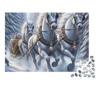 Snow Horse Carriage Winter Forest 1000 Piece Jigsaw Puzzle Jigsaw Puzzle for Adults Paper Puzzle Game Focus 52x38cm/1000pcs