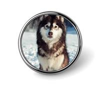 Snow Husky Dog Round Badge Pin Metal Memorial Brooch Button Lapel Pins for Backpack Wedding