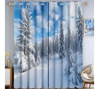 Snow In The Pine Forest Blackout Eyelet Curtains, Natural Winter Landscape Soundproof Curtains Interior Insulation, W52 X L84(2 Panels) For Living Room Playroom - White