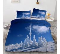 Snow King Size Duvet Cover Sets Snow Sculpture Bedding Set 3 Pieces - 110gsm Soft Brushed Microfiber Quilt Cover, Bed Set with 2 Pillowcases 50x75 cm, Zipper Closure -Kg1559