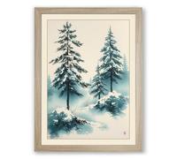 Snow-Laden Evergreens Japandi Framed Wall Art Print A2 (59.4×42cm) Oak, Wall Decor for Living Room, Bedroom, Office & Home, Ready to Hang, Art Gift