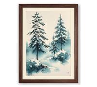 Snow-Laden Evergreens Japandi Framed Wall Art Print A2 (59.4×42cm) Walnut, Wall Decor for Living Room, Bedroom, Office & Home, Ready to Hang, Art Gift