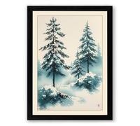 Snow-Laden Evergreens Japandi Framed Wall Art Print A3 (42×29.7cm) Black, Wall Decor for Living Room, Bedroom, Office & Home, Ready to Hang, Art Gift