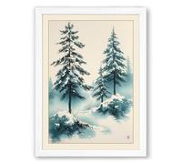 Snow-Laden Evergreens Japandi Framed Wall Art Print A3 (42×29.7cm) White, Wall Decor for Living Room, Bedroom, Office & Home, Ready to Hang, Art Gift