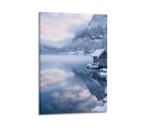 Snow Lake Hut Wall Art, Romantic Print, Landscape Poster, Sweet Canvas Picture, Amorous Decor for Living Room Artistic Wall Mural Modern Hanging Decor Poster20x30inch(50x75cm)