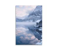 Snow Lake Hut Wall Art, Romantic Print, Landscape Poster, Sweet Canvas Picture, Amorous Decor for Living Room Artistic Wall Mural Modern Hanging Decor Poster20x30inch(50x75cm)
