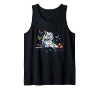 Snow Leopard Animal Art Butterflies Tank Top