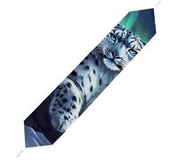 Snow Leopard Aurora Borealis Plush Table Runner Boho Country Farmhouse Kitchen Dining Table Decoration 229*33cm