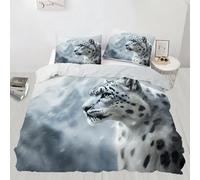 Snow Leopard Bedding Set King Snow Mountain Duvet Cover with 2 Shams Wild Animals Soft Lightweight, Easy Care for Adults Guest Rooms (220x230cm)
