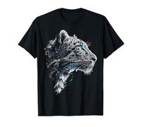 Snow-Leopard Blue Eyes Animal Face Motif Illustration T-Shirt