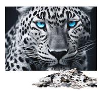 Snow Leopard Blue Eyes Puzzle 500 Pieces Jigsaws Wooden Puzzles for Adults Family Entertainment Toys 500pcs (52x38cm)