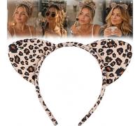 Snow Leopard Cat Ears Headband for Women - Soft Ivory Leopard Print Animal Ear Hair Accessory for Makeup, Face Wash, Parties, Photos, Festivals, Cosplay and Everyday Styling Wear Fun Moments