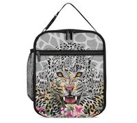 Snow Leopard Cheetah Portable Insulated Lunch Bag Adults Leakproof Picnic Tote Bag