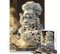 Snow Leopard Chef Jigsaw 1000 Pieces for Teenagers Strengthen Memory Relaxing Fun Smooth Edge Santa Wish List (38x52cm)