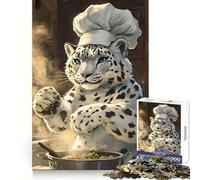 Snow Leopard Chef Jigsaw Puzzles 1000 Piece for Teenagers Fine Logic Toy Easy Leisure Neat Edge Festival Gift (38x26cm)