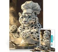 Snow Leopard Chef Jigsaw Puzzles 1000 Piece for Teenagers Fine Logic Toy Easy Leisure Neat Edge Festival Gift (38x26cm)