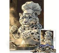 Snow Leopard Chef Jigsaw Puzzles for Adults1000 Pieces Memory Boost Together Fun Image Assembly Art Collectible (50x75cm)