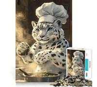 Snow Leopard Chef Jigsaw Puzzles for Adults1000 Pieces Memory Boost Together Fun Image Assembly Art Collectible (50x75cm)