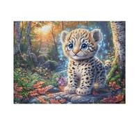Snow Leopard Cub 500 Piece Pack Classic Jigsaw Puzzle Peak Rock Leaf Couple Puzzle Partners Ultra Difficult Wall Decor Easter New Year Eco Friendly Cardboard 500 PCS