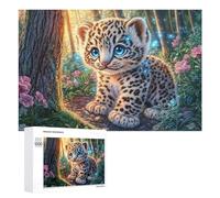Snow Leopard Cub on Forest Path with Flowers 1000 Piece Jigsaw Puzzle for Couples Home Puzzle Collaboration Strategic Thinking Gift for Romance 1000 PCS